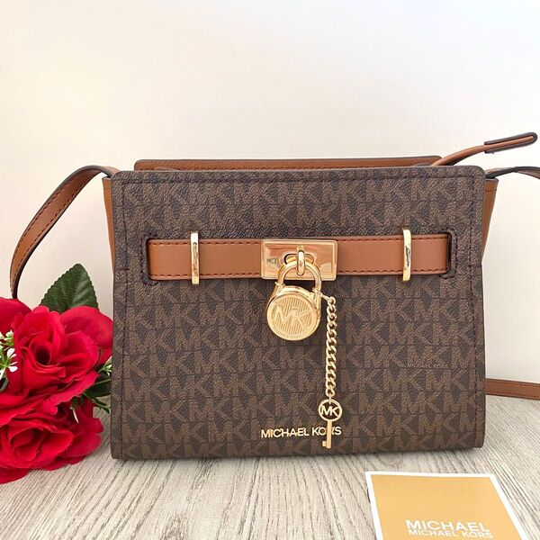 《新品》MICHAEL KORS ブラウン シグネチャー レザー ショルダーバッグ