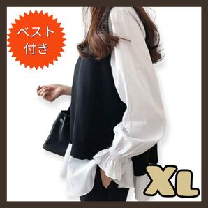 【セット商品】ニットベスト & ブラウスレイヤード ニット トップス 2点セット