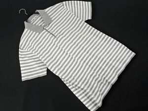  green lable lilac comb ng United Arrows border polo-shirt sizeL/ gray x white #* * dec6 men's 