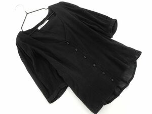  cat pohs OK MOUSSY Moussy chiffon 5 minute sleeve blouse shirt sizeF/ dark blue #* * ded0 lady's 