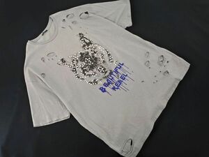 ZARA ザラ ダメージ加工 スタッズ プリント ビッグシルエット Tシャツ sizeM/グレー ■◆ ☆ ded1 レディース