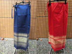 インド製・巻きスカート◆ロングスカート.マキシ丈/織物◆赤・紺.ネイビー/２点.まとめて