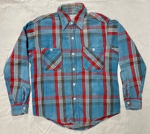 【貴重・ビンテージ】60s 70s ALASKAN FLANNEL チェック ネルシャツ USA チャンピオン 単色 染み込み