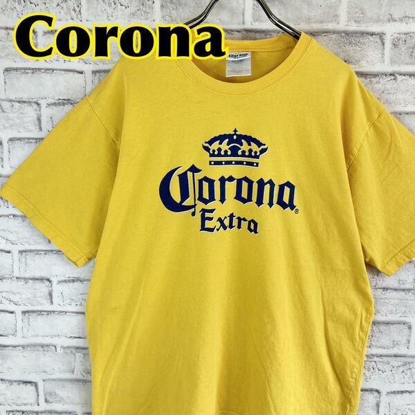 CORONA コロナビール センターロゴ 企業 ビール Tシャツ 半袖 輸入品 春服 夏服 海外古着 会社 企業 酒造 ビール 炭酸 ライム レモン