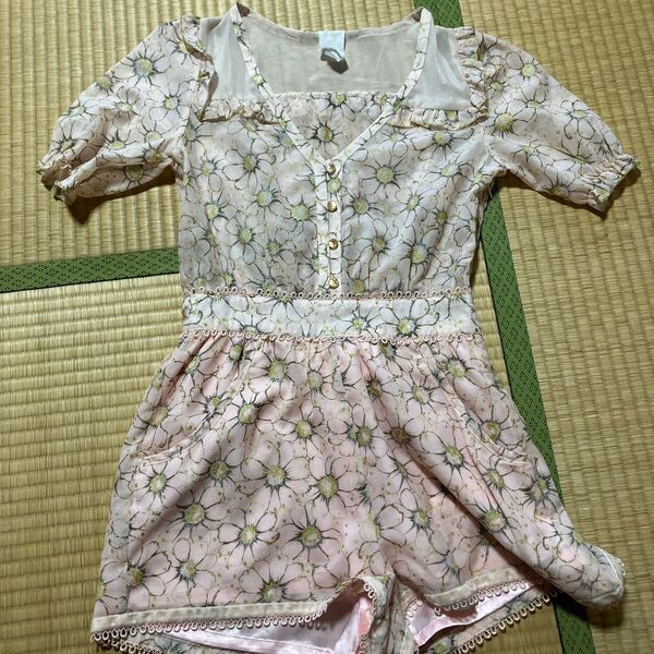 【美品】ナデシコ 花柄 ミニ丈ワンピ 美シルエット シースルー 薄ピンク 春夏