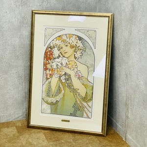 複製画 【中古】アルフォンス ミュシャ「花」 フラワー 約55×80cm インテリア 額 HIBELL ART PB-209 Alphonse MUCHA アート / 53045