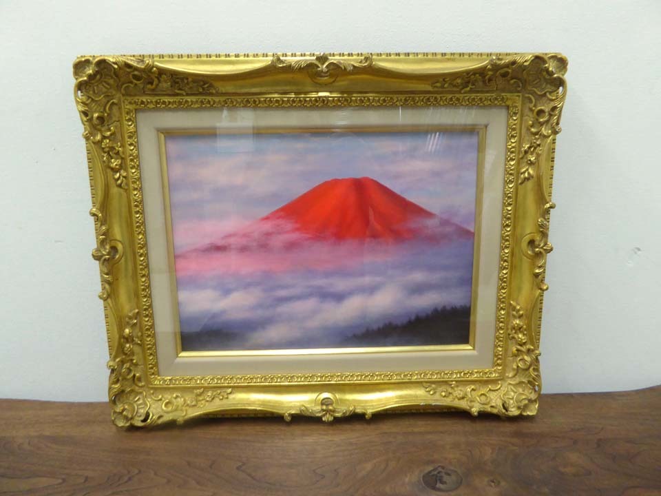 ■Hank Oshima■Pintura al óleo de paisaje Fuji rojo enmarcada Pintura de buena suerte Arte de pintura japonesa, cuadro, pintura japonesa, paisaje, Fugetsu