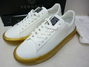  trying on only VERSACE Versace men's sneakers 43 shoes white × Gold a