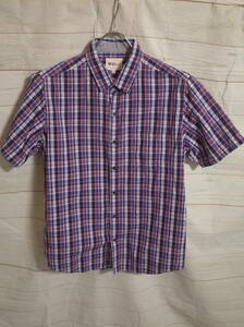  men's ph15 TK MIXPICE Takeo Kikuchi check pattern short sleeves shirt M purple series 