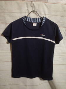 レディース ph125 FILA フィラ チェック切替 重ね着風 半袖 トレーニングシャツ L ネイビー Tシャツ