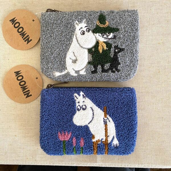 【タグ付新品】MOOMIN ムーミン スナフキン さがら刺繍 フラットポーチ 2個セット