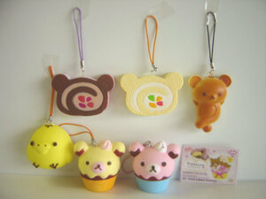 ★Hrm22CZリラックマふわふわスイーツストラップ2全6種Rilakkuma♂システムサービス♀200円〓009730_c