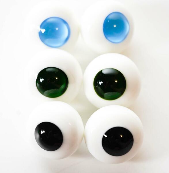 ドールアイ 20mm ガラス　水緑黒　ガラス製 ガラス球 硝子眼 3対セット