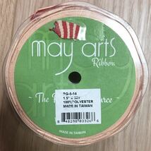 新品　未使用　ハンドメイド　リボン　レッド　ストライプ　may arts テープ　38mm 約27m_画像1