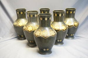 鋳銅製　福水型彫金花瓶 　6本セット【デッドストック】高岡銅器　E002