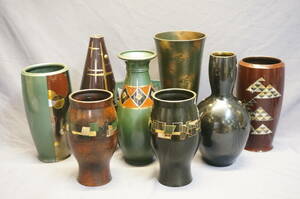 . copper made fine art vase 8 pcs set [ dead stock ]E006