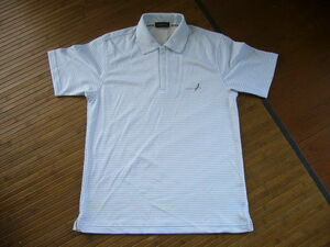 99-61♂：ALBATROSS アルバトロス　半袖ポロシャツ　size.M　色.白　水色ボーダー　美濃屋