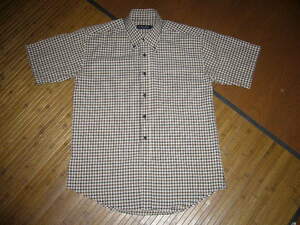 188-66♂：WALDYバルディ　　㈱ポンジュ　シアサッカーシャツ　半袖　size.L　色.茶　ギンガムチェック