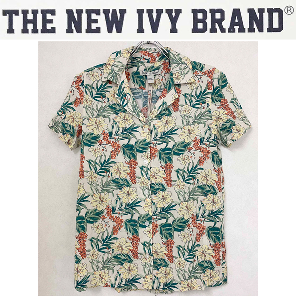 新品 XS ★ コストコ THE NEW IVY BRAND レディース 半袖 シャツ プルメリア 花柄 ブラウス 開襟 羽織り アロハシャツ 南国 植物柄 ハワイ