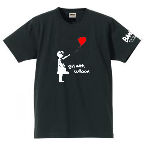 【バンクシー黒S】5oz風船と少女袖プリントTシャツ★banksy送料無料・新品1999円