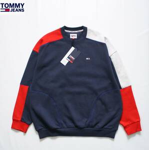 未使用【 TOMMY JEANS トミー ジーンズ 】カラーブロック クルーネック トレーナー S/大きめ DM11638 定価\9,900 裏起毛 スウェット