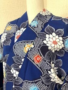  beautiful goods woman woman tree cotton. yukata note . Indigo color . flower. pattern height 152cm summer festival tray .. summer. outing .... cleaning settled storage goods 