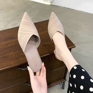 *23.5cm* low heel mules sandals slip-on shoes khaki [411]U614