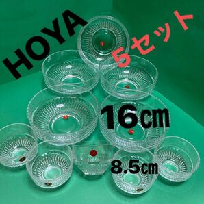 HOYA おそうめん　冷麦セット　 昭和レトロ ガラス器　保谷　ガラス鉢 ガラス器　サラダボウル　フルーツボウル　親子ガラスボウル