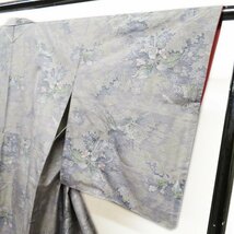 特選 紬 大島紬 着物 中古 正絹 袷 カジュアル 花模様 薄紫系色 多色 身丈160cm 裄64cm M きもの北條 A828-9_画像4