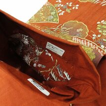 袋帯 中古 リサイクル 正絹 フォーマル 未仕立て 六通 汕頭刺繍 スワトウ 相良刺繍 植物文様 赤茶色 多色 金 きもの北條 A848-14_画像8