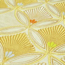 京袋帯 名古屋帯 中古 リサイクル 正絹 フォーマル 仕立て上がり 六通 七宝松模様 練色 金 きもの北條 A854-4_画像3