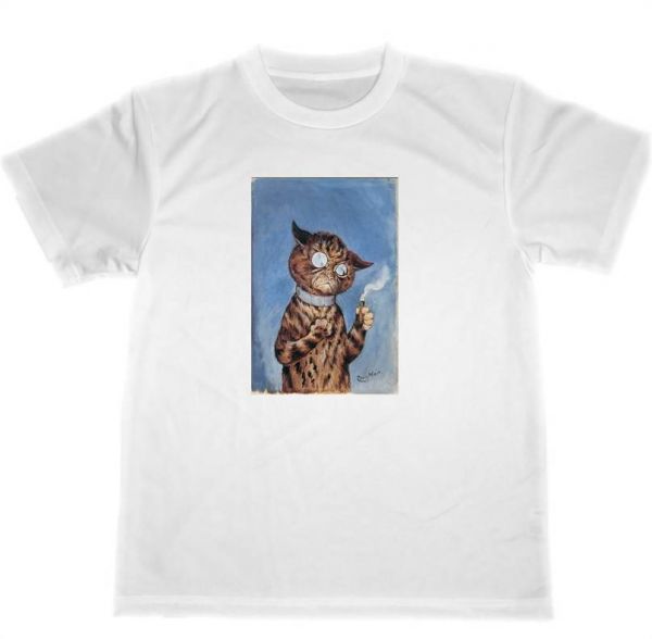 Louis Wain Cat Dry T-shirt Tobacco Cigar Goods Schizophrenia Painting Masterpiece, Medium size, Crew neck, letter, logo