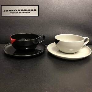 《食器》 茶器「JUNKO KOSHINO：カップ＆ソーサー 2客セット」 カップ(高さ：約4.8cm・口：約10.3cm) コシノジュンコ コーヒーorティー