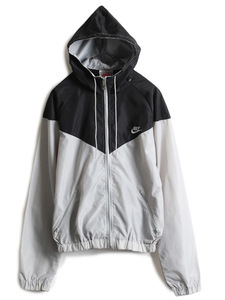 90s # Nike полный Zip нейлон Parker жакет женский S / б/у одежда 90 годы первый период серебряный бирка NIKE джемпер блузон 2 цветный тонкий 