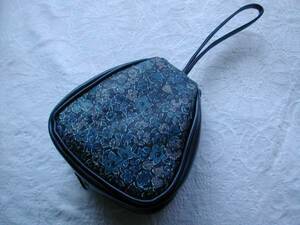  handmade real leather made small handbag navy blue ground navy blue. floral print 