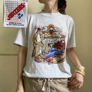 【1526】Tシャツ 90s Art Wear イラスト ハンター 鹿 人間狩り