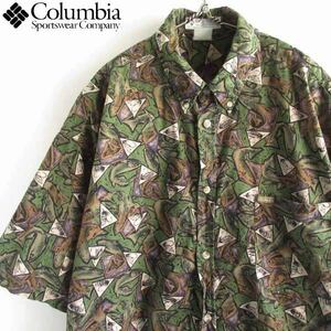 90s Columbia コロンビア 魚・ルアー 総柄 半袖BDシャツ XXL相当 ビッグサイズ ボタンダウン 釣り フィッシング D147-04-0022ZVW