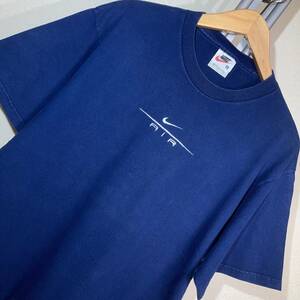 W425■90's/USA製古着★NIKE AIRナイキエア★ネイビー*刺繍ロゴ★Tシャツ■US M