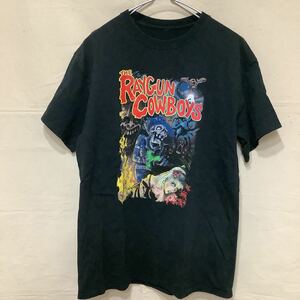 327.ビンテージスカルプリントTシャツ古着アメカジアメリカUSAサイズM位ブラック送料無料骸骨ハーレーガイコツバンドTシャツ