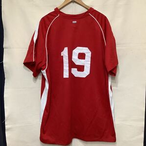 358.ナイロンベースボールTシャツ古着アメカジアメリカUSA買付けサイズ2XLレッドビックサイズゲームシャツ野球の画像2