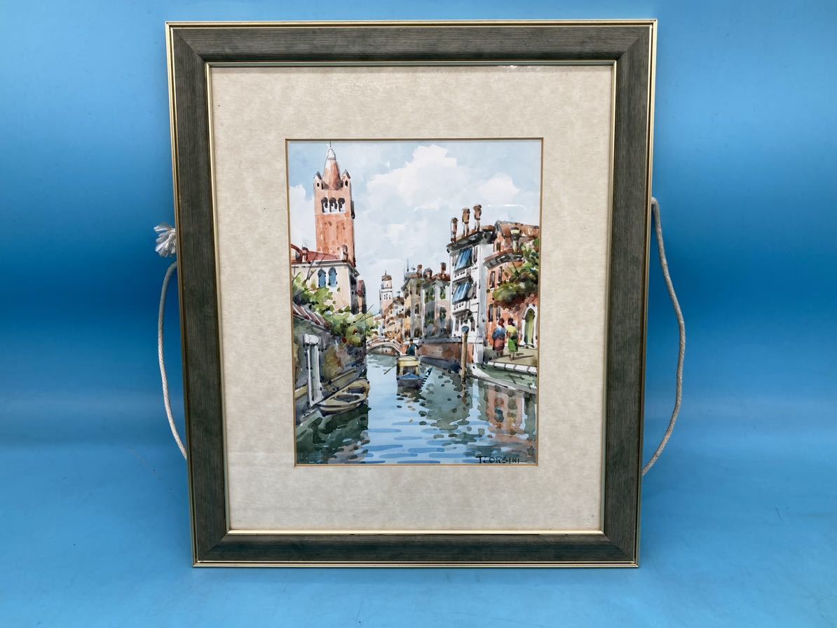 [A7199O87] Authentic Landscape Painting T.ORSINI Venice Canal Landscape T. Orsini Hand Painted Watercolor Painting Interior, painting, watercolor, Nature, Landscape painting
