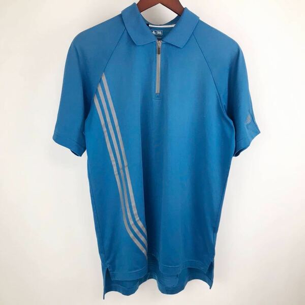 adidas golf アディダス ゴルフ 半袖 ハーフジップ Tシャツ CLIMACOOL メンズ S 青 ブルー スポーツ トレーニング ウェア ライン シンプル
