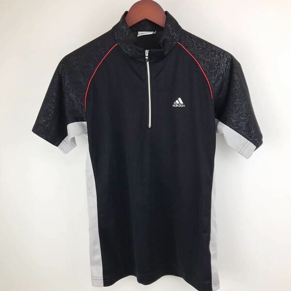 adidas golf アディダス ゴルフ ハーフジップ 半袖 Tシャツ メンズ S 黒 ブラック スポーツ トレーニング ウェア ポロシャツ シンプル ロゴ
