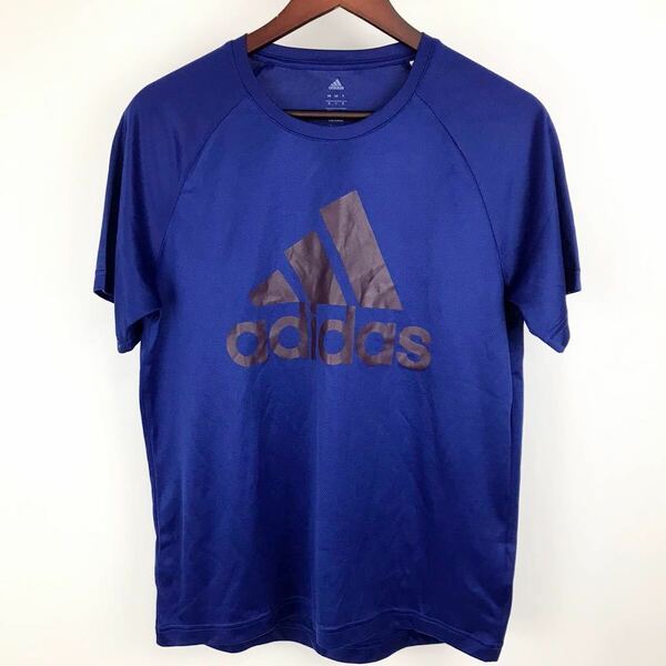 大きいサイズ adidas アディダス 半袖 Tシャツ メンズ L 青 ブルー カジュアル スポーツ トレーニング ウェア ロゴ プリント 速乾 ドライ