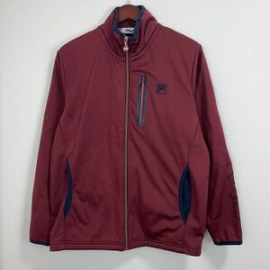 FILA フィラ メンズ 長袖 ジャージ スポーツ ウェア 上着 Mサイズ 裏起毛 あったか素材 防寒具 前開き レッド 赤色 ロゴ ワンポイント 秋冬