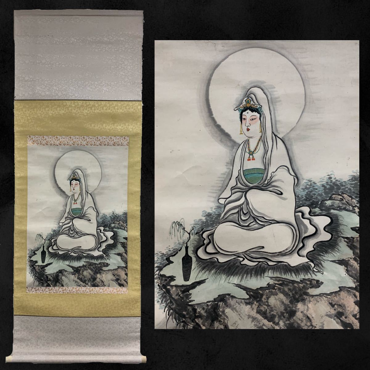 [Reproduction] (Min 28) Peinture bouddhiste Art bouddhiste Kannon Bodhisattva rouleau suspendu env. 147 x 54 cm (0521R05050614), Peinture, Peinture japonaise, personne, Bodhisattva