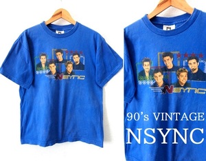 90's ヴィンテージ/NSYNC:インシンク/WINTERLAND製 ボディー/メンバーフォトプリント Tシャツ/ブルー/XLsize/ロックT RAP TEE ラップT