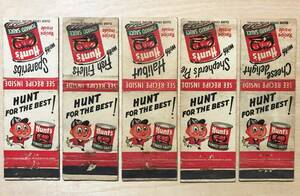 ★レア！アメリカ 古い ブック マッチ カバー「 Hunt‘s 」5枚セット トマトソース缶詰の広告マッチ VINTAGE BOOK MATCH COVER　裏面レシピ