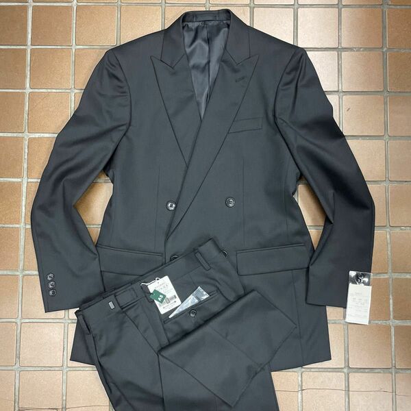 最安値　激安礼服★新品　メンズ　礼服 喪服　ダブルスーツ M AB3 ブラック 黒　アジャスター付　良品質素材