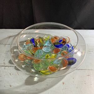 昭和 レトロ ガラス おはじき 古いおはじき ガラス 花器 グラスボール 浅 ガラス細工 (7476)